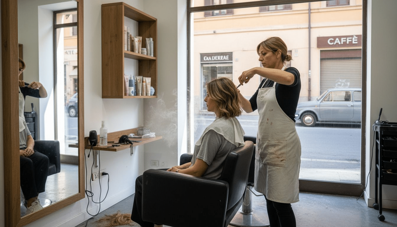 Donna che si fa tagliare i capelli in un salone moderno e curato