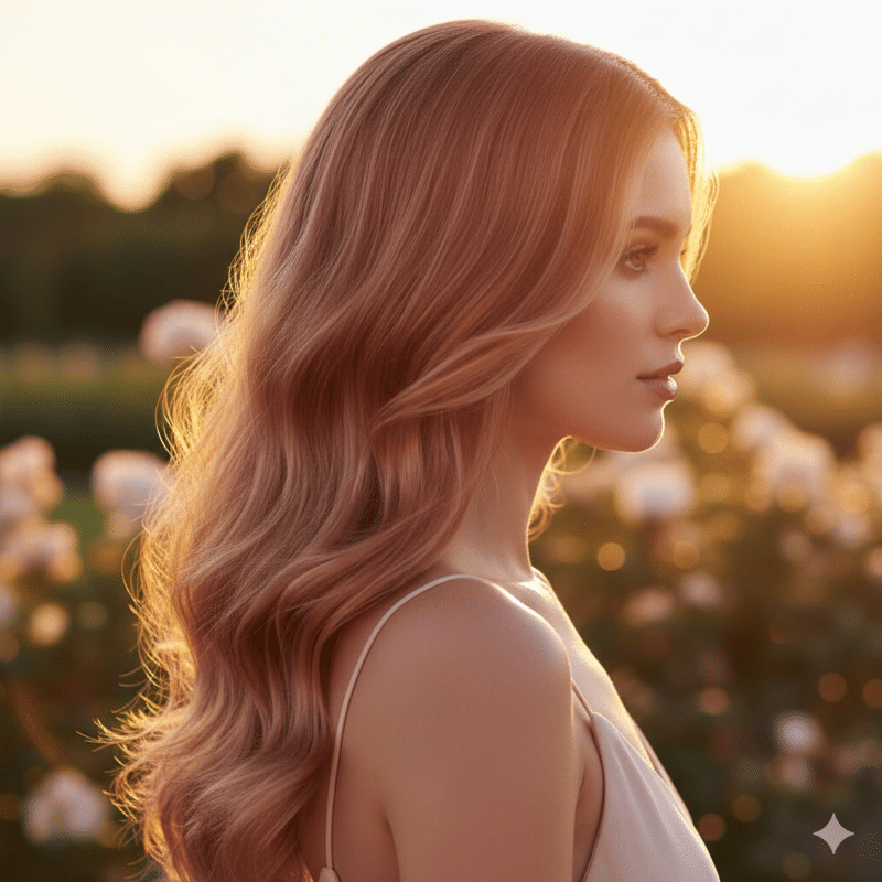 Capelli mossi lunghi con sfumature Digital Sunset pesca rosa rame