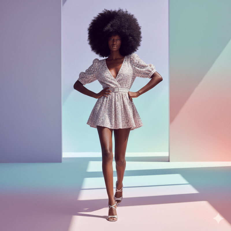 Modella con capelli afro naturali in un taglio sferico perfetto