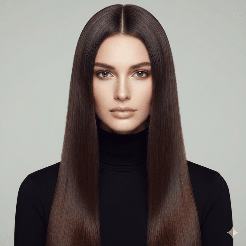 acconciatura con riga nel mezzo capelli lisci viso ovale