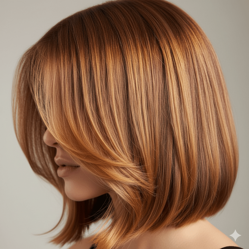 capelli con colorazione Melted Caramel su un taglio caschetto lungo