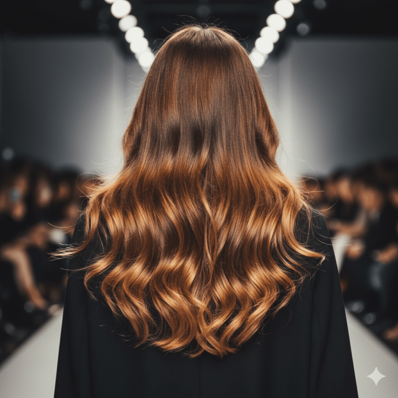 capelli lunghi con Butterfly Cut e balayage caramello