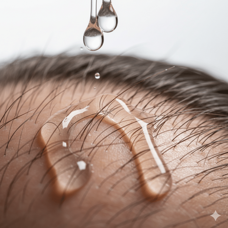 macro di un cuoio capelluto perfetto e pulito con capelli che nascono forti e lucenti