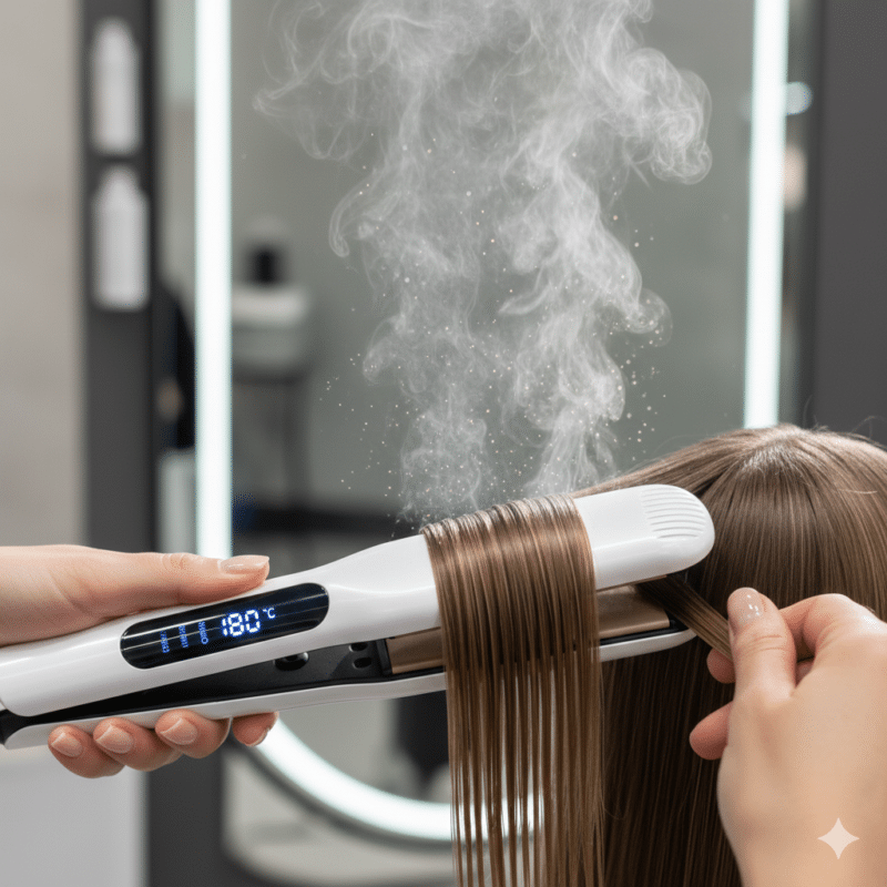 piastra hi-tech su una ciocca di capelli