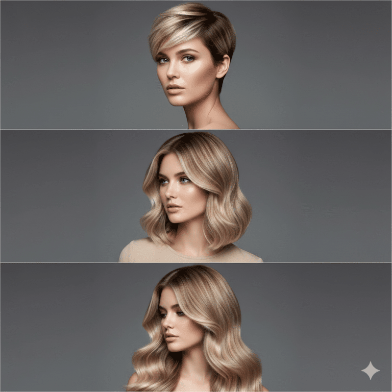 tagli di capelli corto medio lungo tutti con balayage biondo sabbia