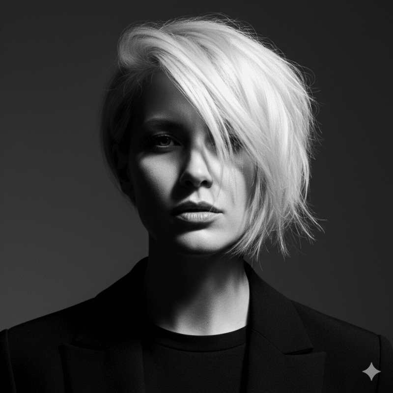 taglio Bixie audace capelli color platino