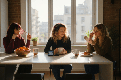 Un gruppo di donne dai capelli tinti con i colori più alla moda del 2026 si è ritrovato in cucina per chiacchierare e condividere momenti insieme.
